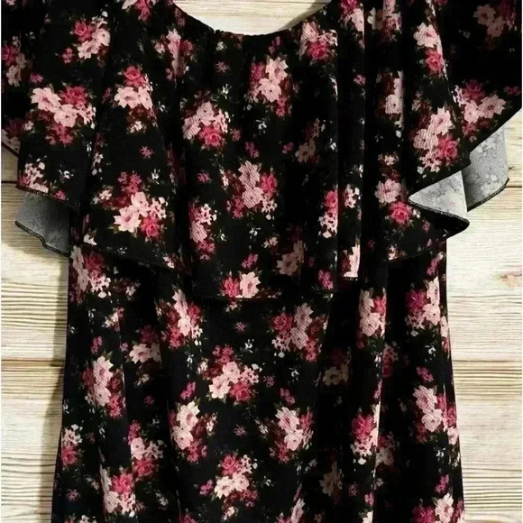 LuLaRoe Black Floral Ruffled Off The Shoulder Flounce Stretchy Medi Dress 3XL - Picture 3 of 9